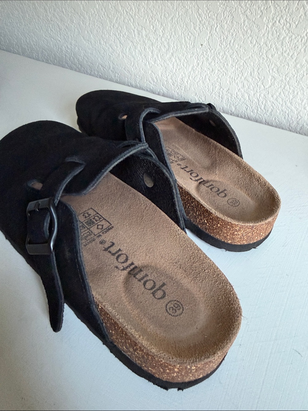 Qomfort Black Suede Slip-On clog / loafers / sandals with Buckle - Picture 2 of 3